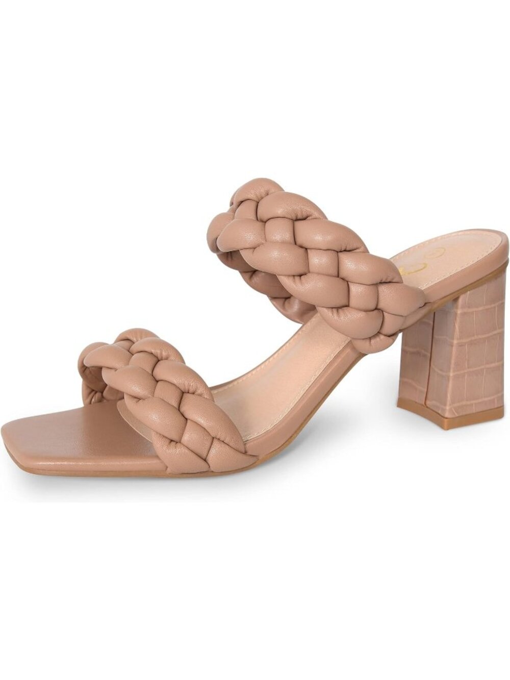 Women's Nude Braided Heeled Sandals Summer Square Open Toe Chunky Block Heels